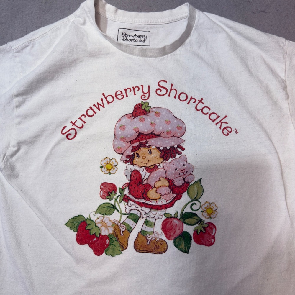 Strawberry Shortcake Graphic Tee White Cotton Crew Neck Shirt‎ Mens Large